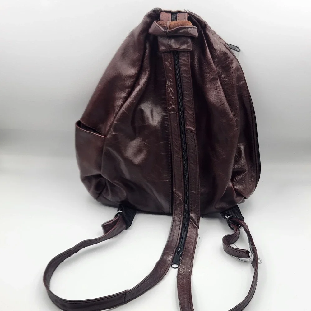 Vintage Brown Leather Sling Backpack Purse Made‎ in Mexico Teardrop Bag